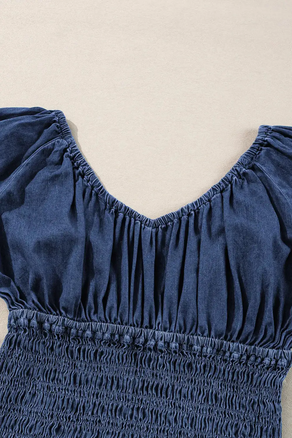 Ruffled Smocked V-Neck Blouse