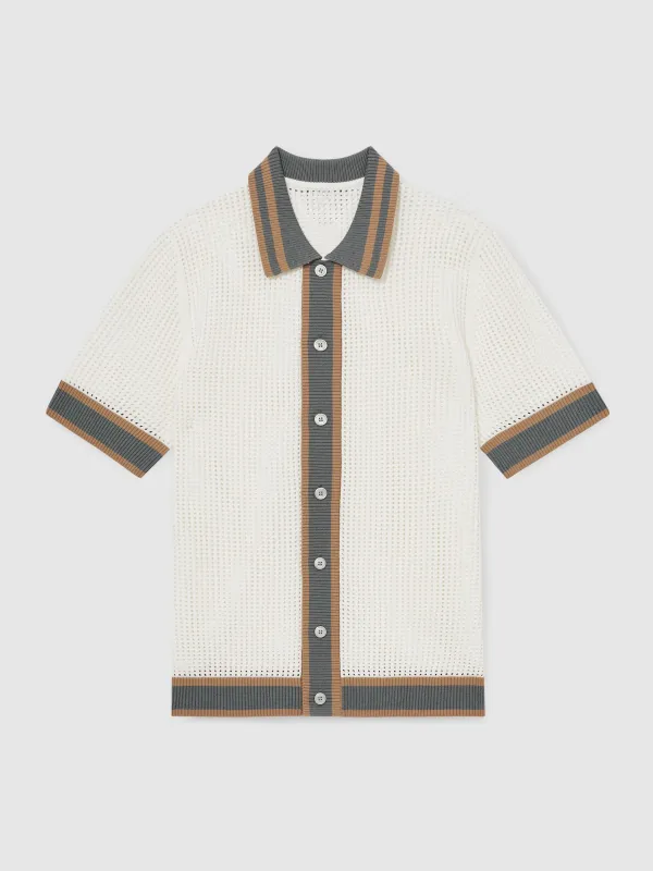 Vacation Breathable Crochet Fabric Men's Shirt
