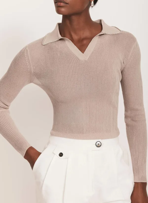 Casual Style Neutral Embellished Collar Top