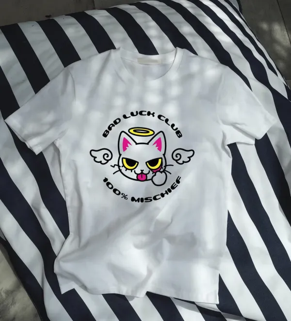 Cartoon Cat Letter Printed T-shirt