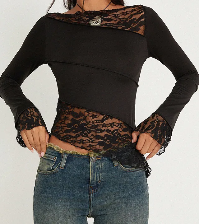 Essential Sheer Patchwork Long Sleeve Top