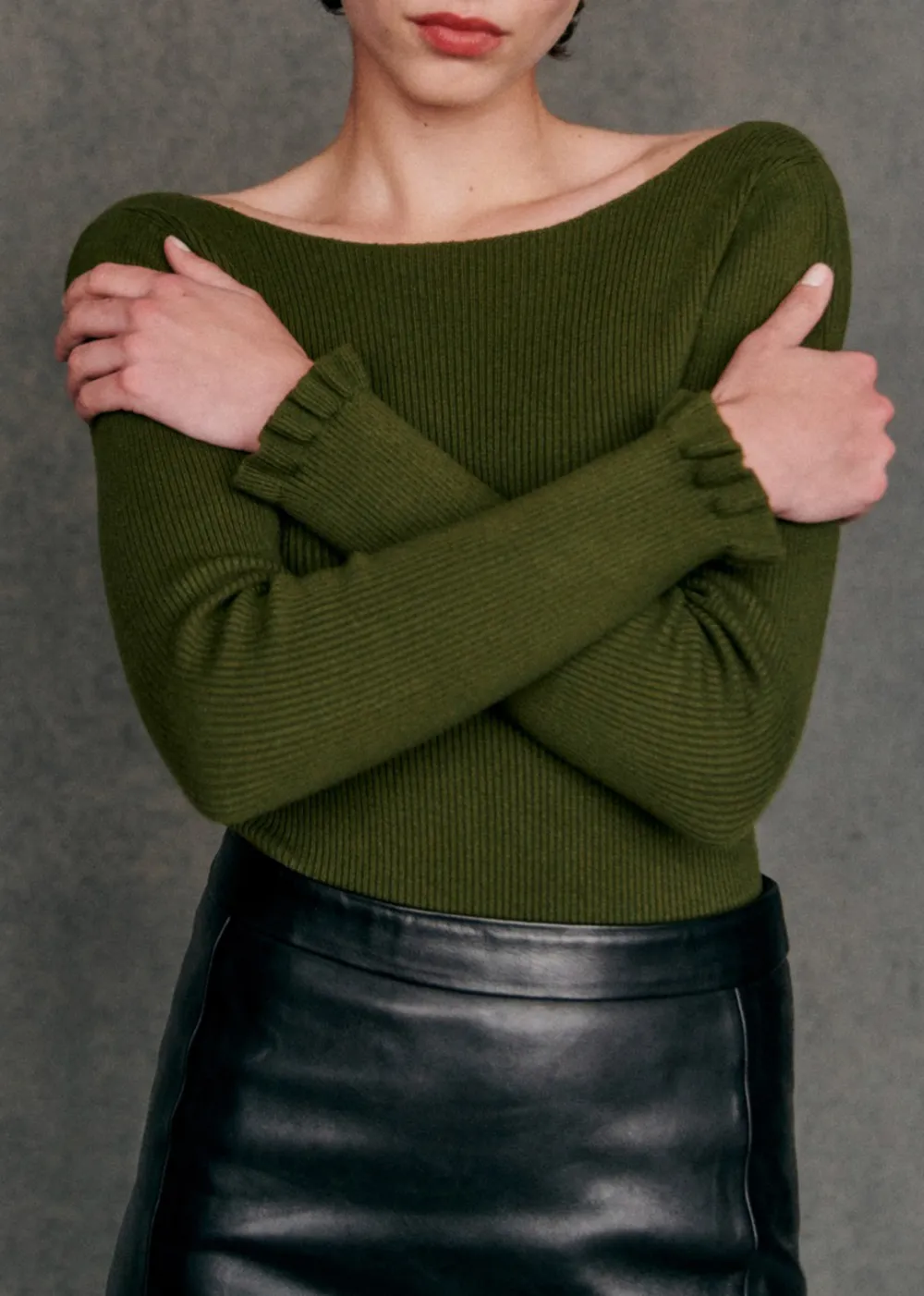 Long Sleeve Open Back Wool And Cotton Bodysuit