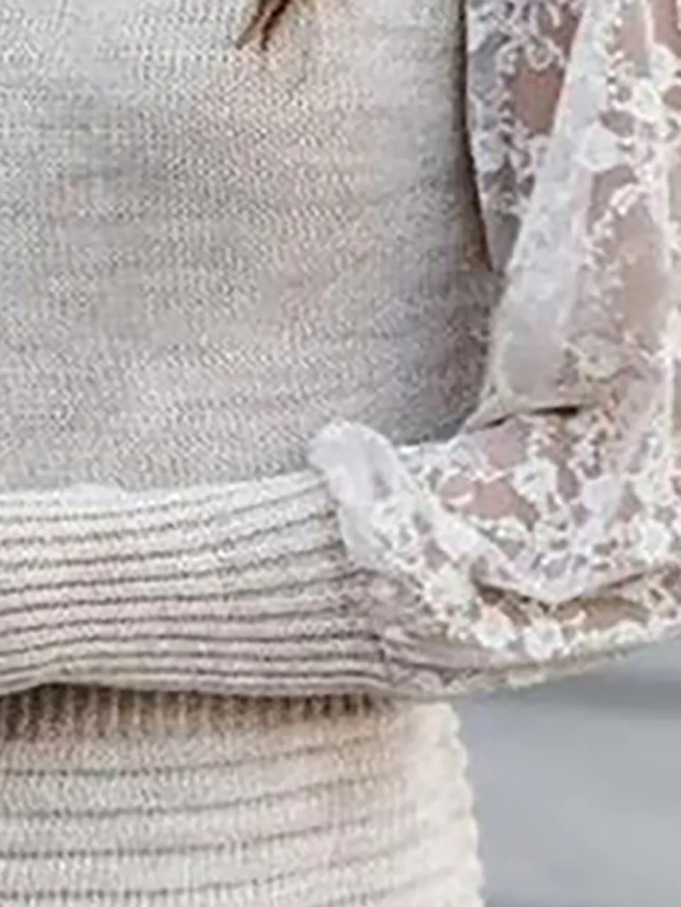 V-Neck Lace Sleeve Knit Mini Dress