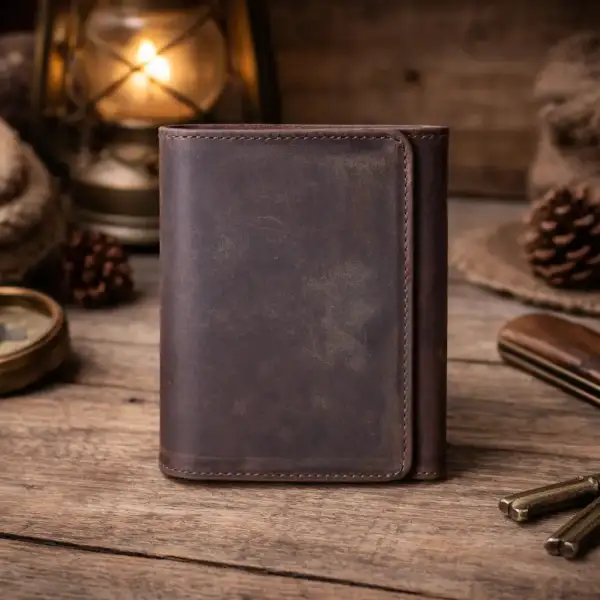 Distressed Leather Trifold Wallet