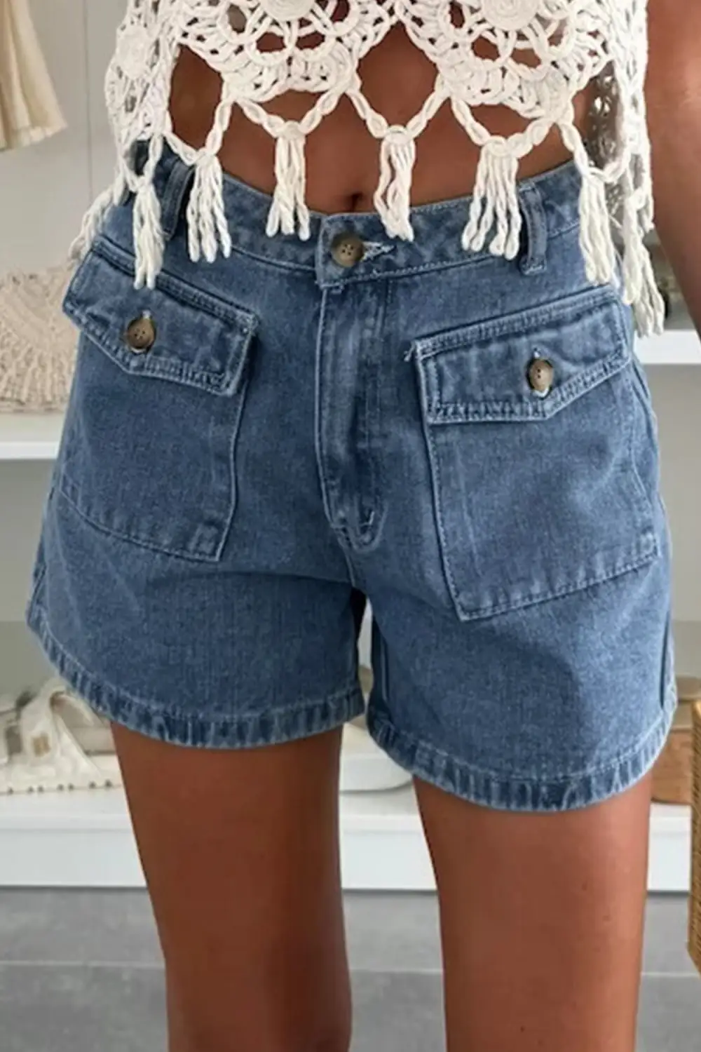 Flap Pockets Denim Shorts