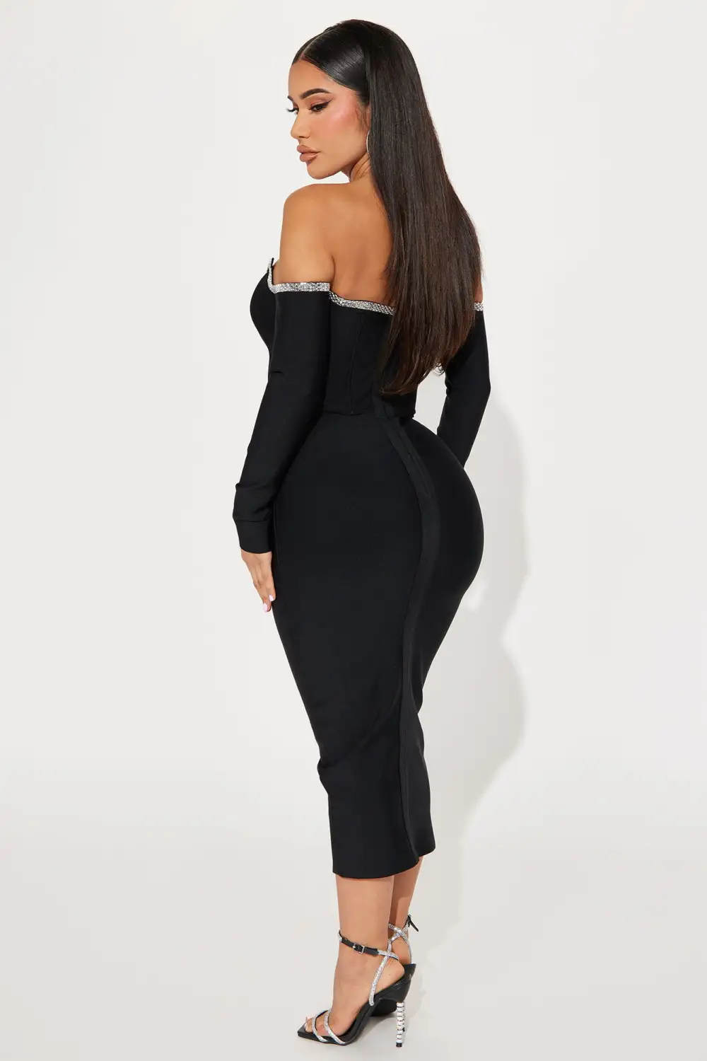 Shaken Not Stirred Bandage Midi Dress - Black
