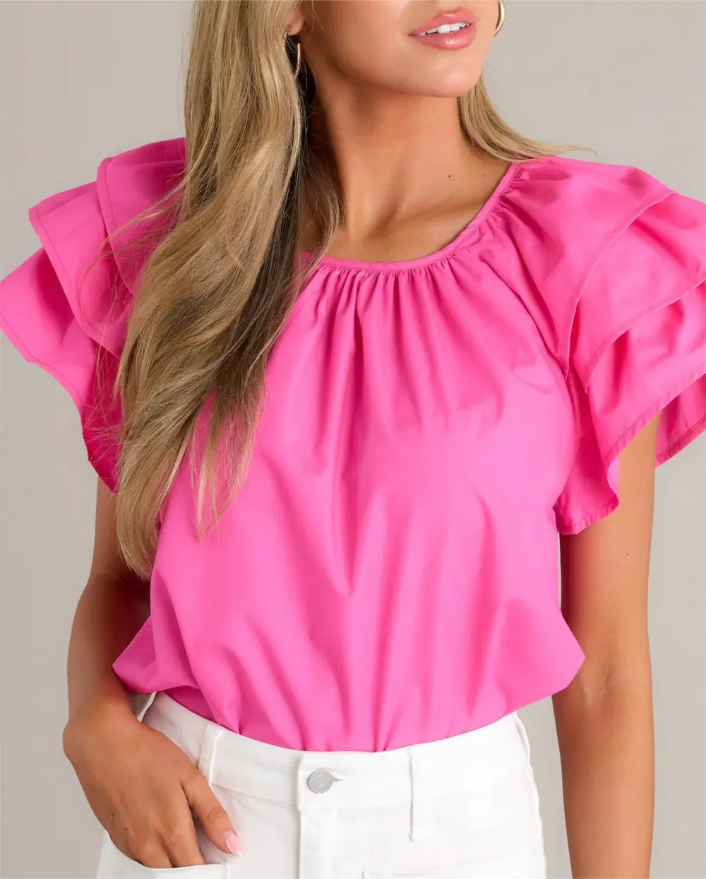 Everyday Hot Pink Ruffle Sleeve Top