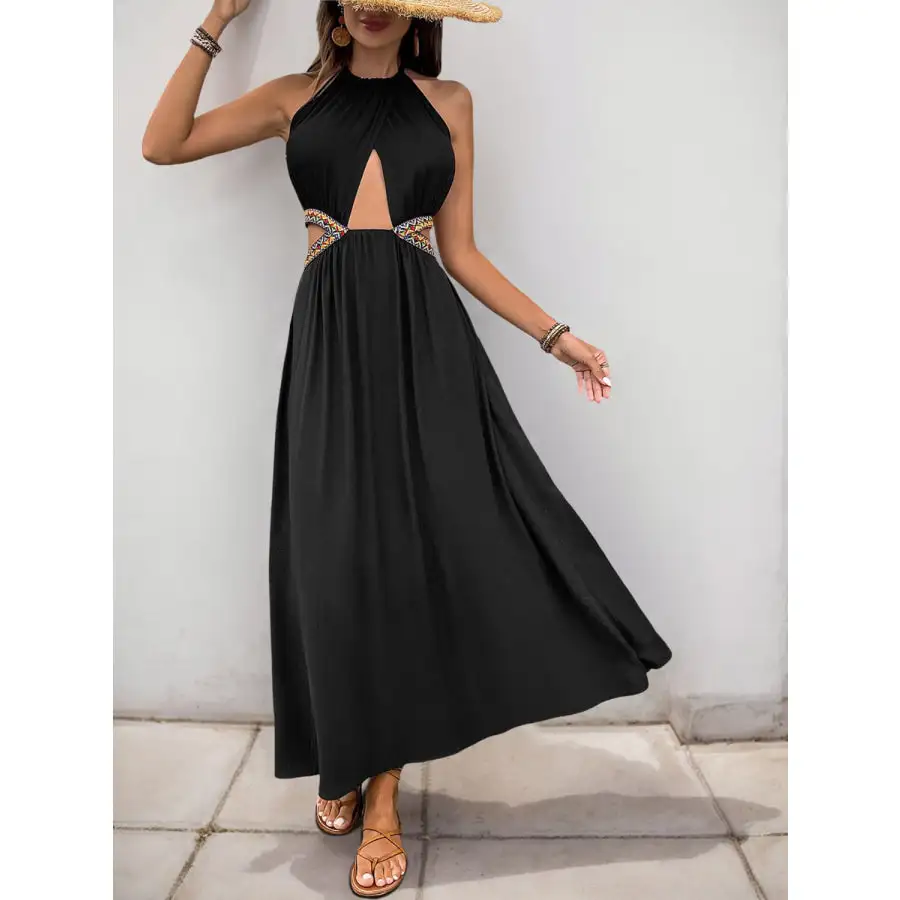 Perfee Cutout Grecian Neck Tied Back Dress