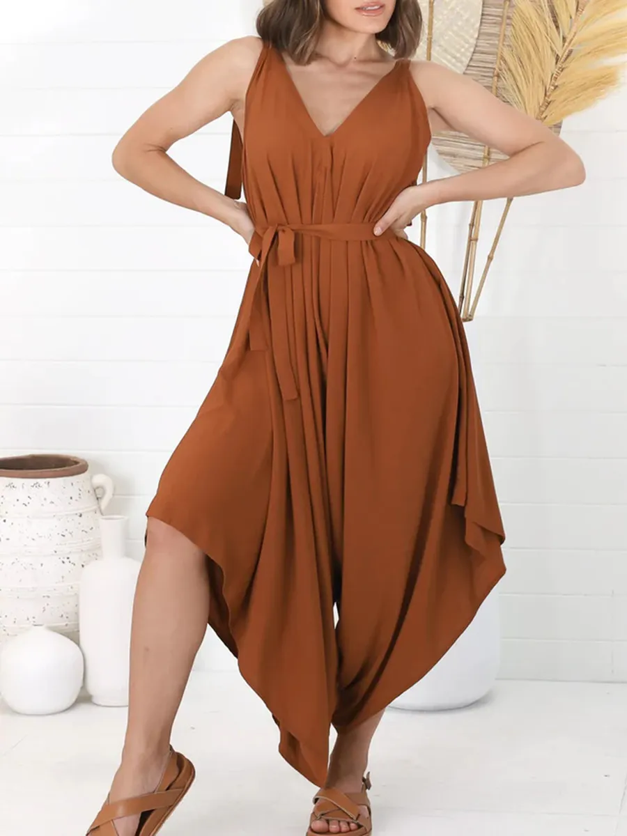 Brown Bohemian broadleg vacation jumpsuit