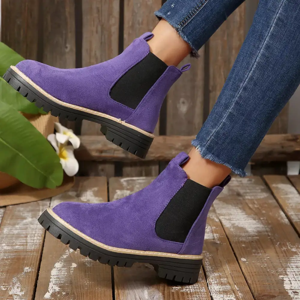 Modern Round Toe Block Heel Boots