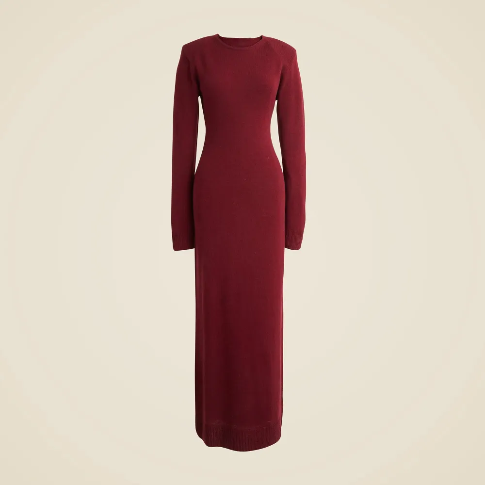 Crew Neck Long-Sleeve Vashmere Sweater-Dresses