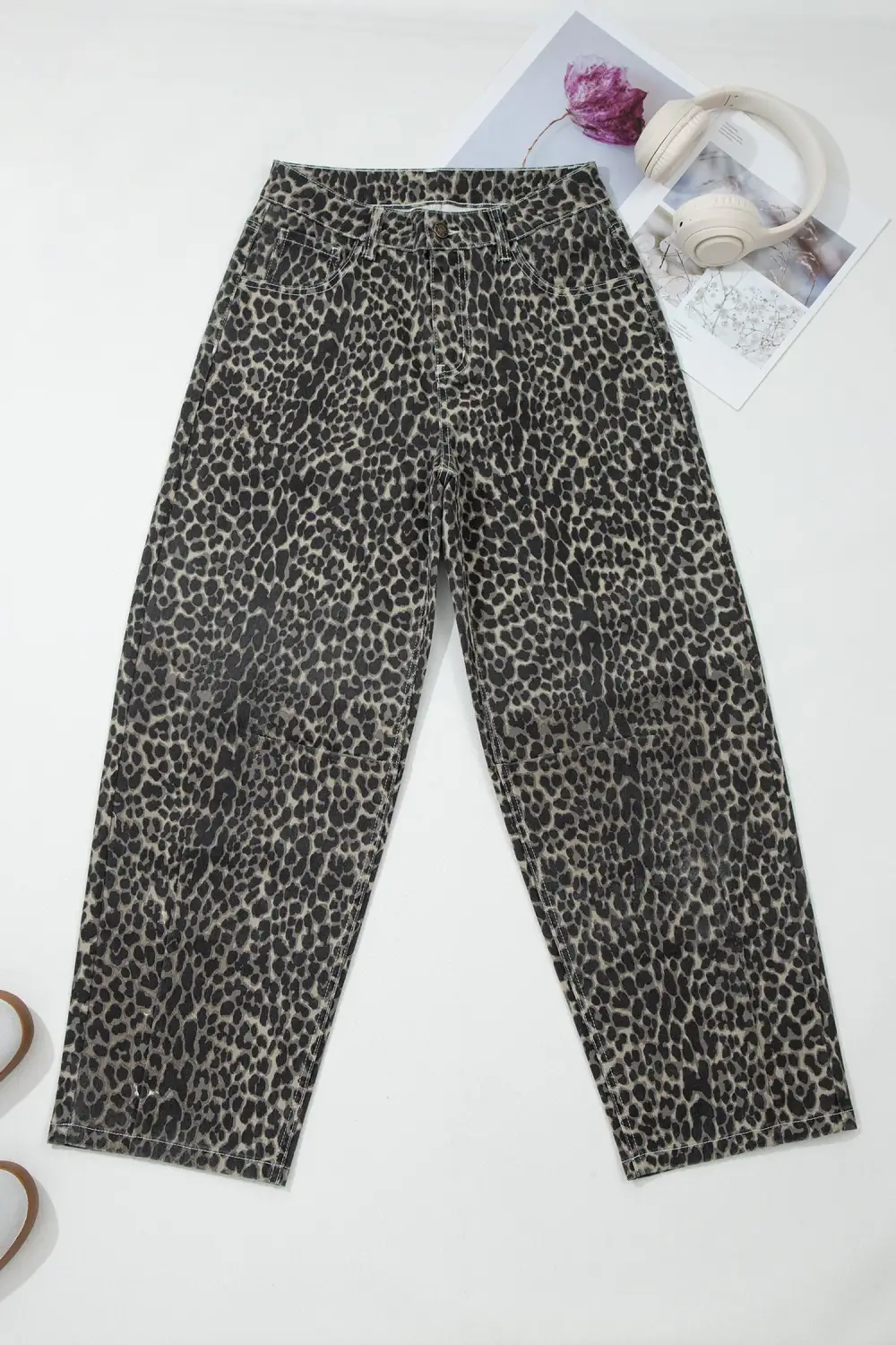 Barrel High Waist Leopard Print Jeans