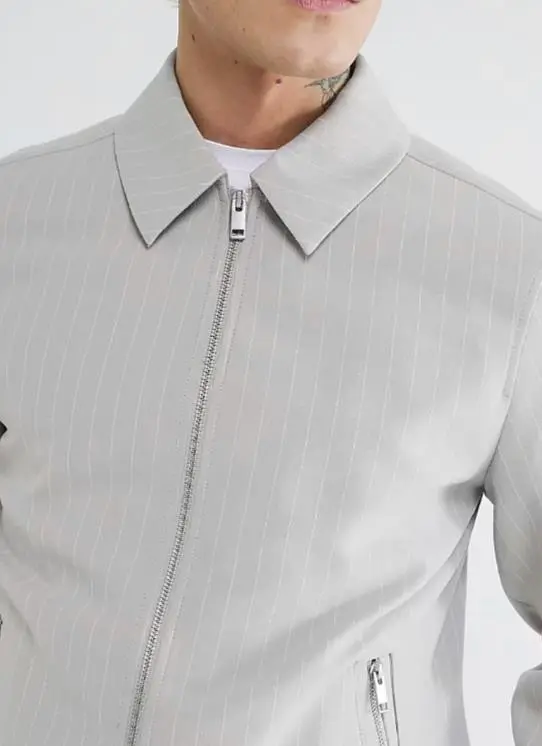Men's Grey Striped Lapel Jacket