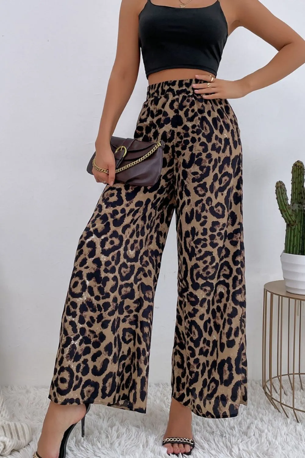 Leopard High Waist Wide Leg Pants