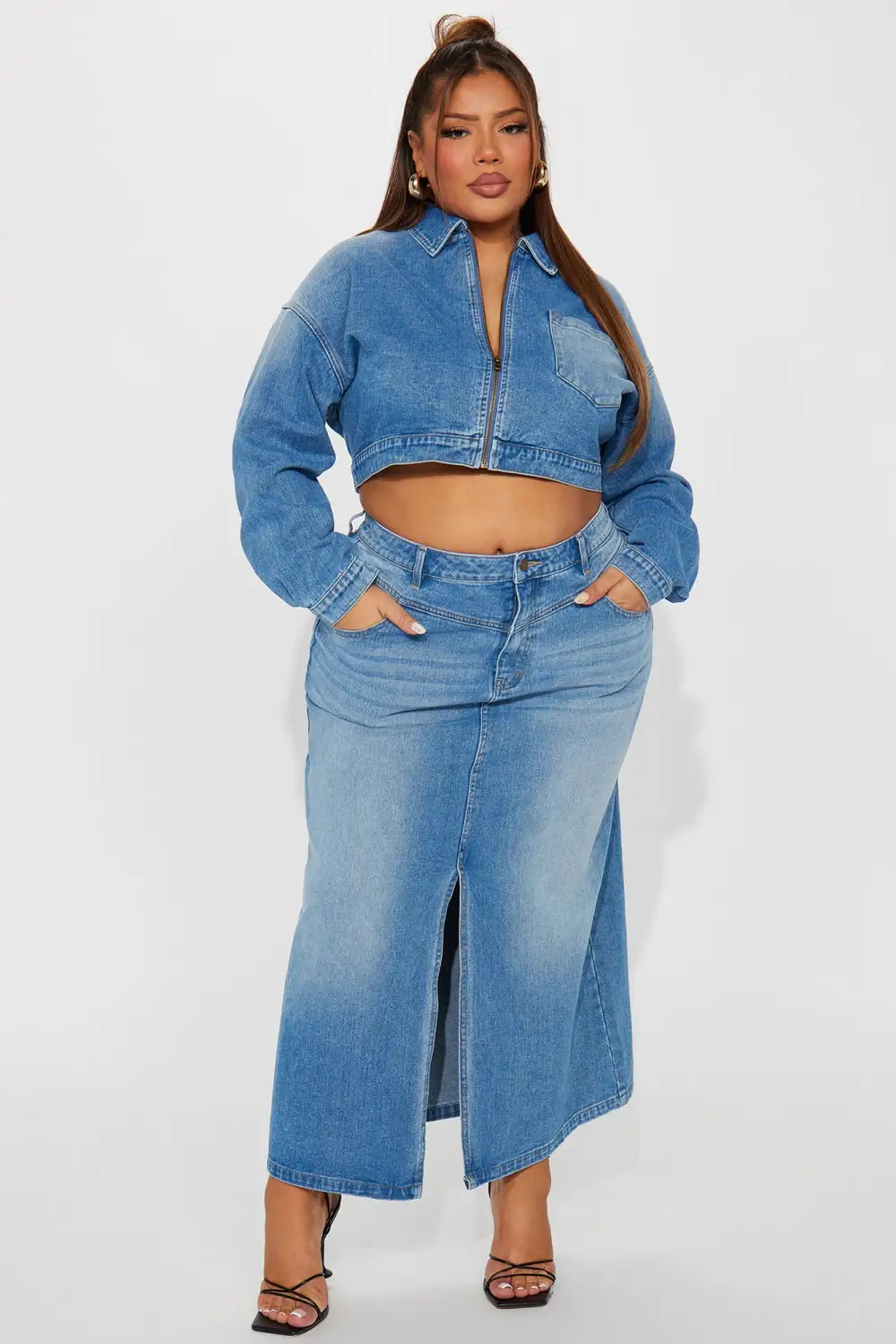 New Mood Denim Skirt Set - Medium Wash