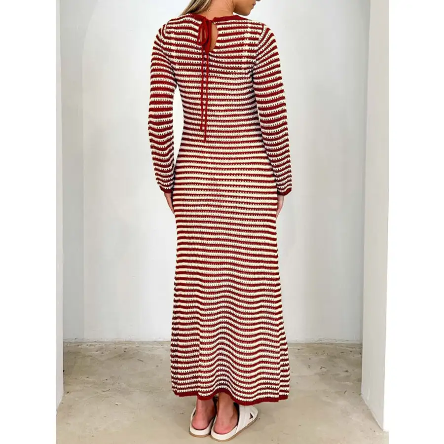 Devine Tied Round Neck Striped Sweater Dress
