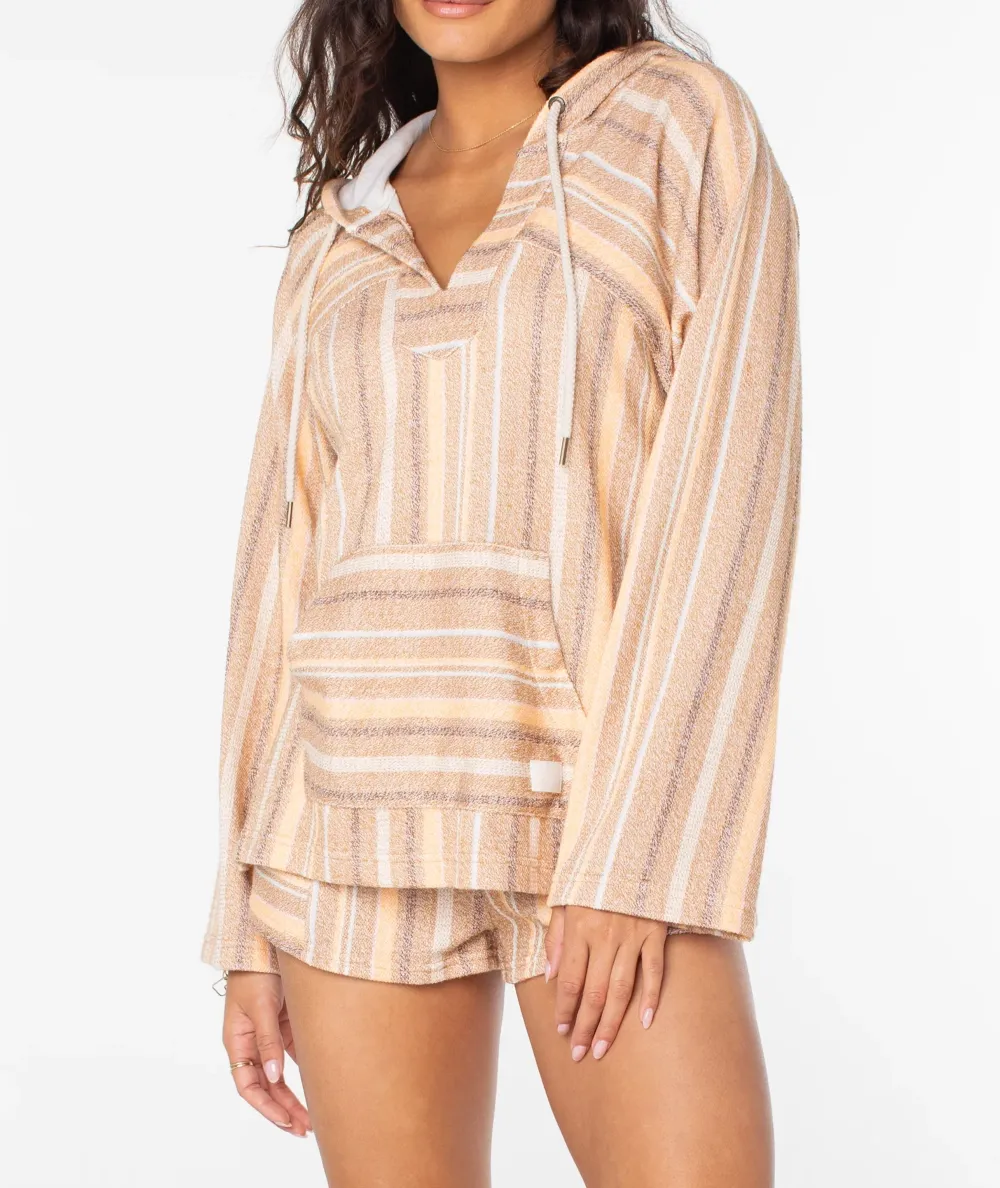 Large Pocket Hooded Striped Sweatshirt