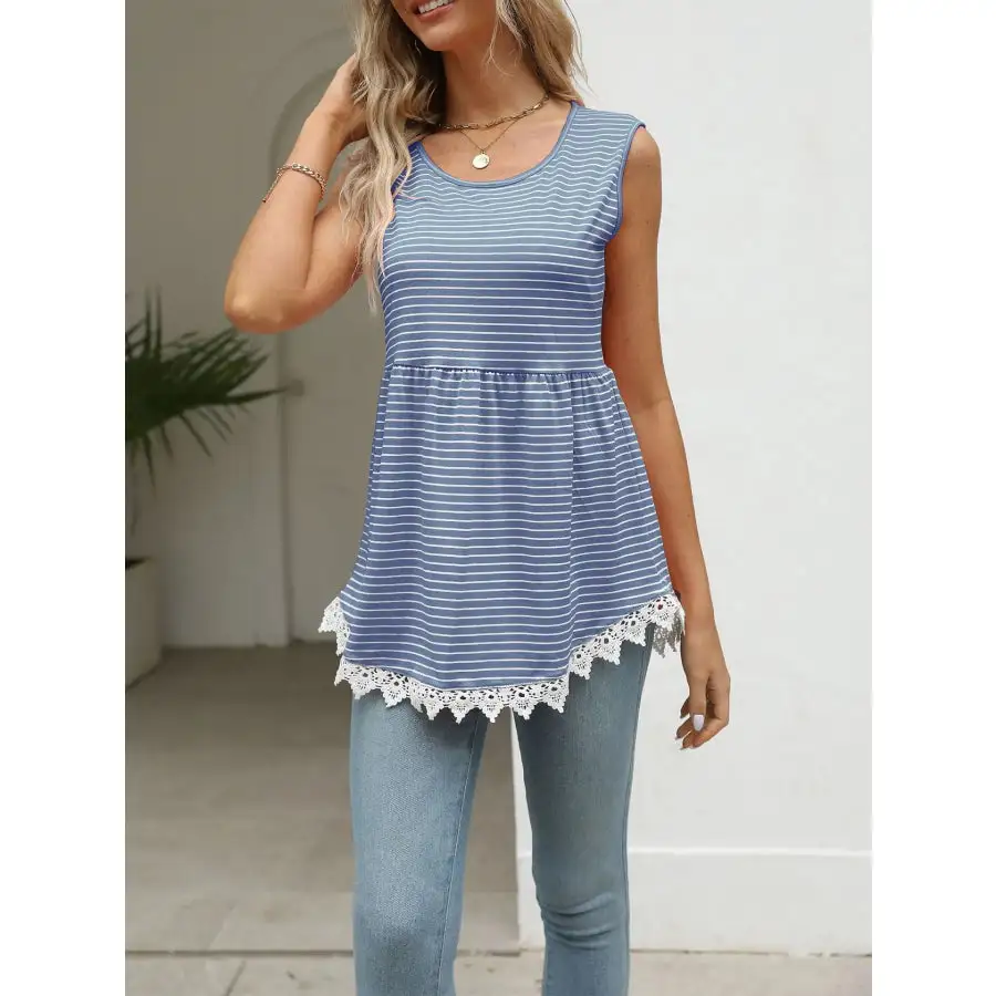 Lace Trim Sleeveless Babydoll Tank Top