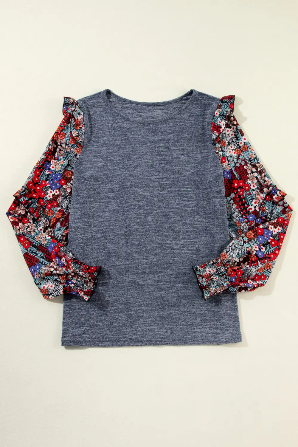 Floral Ruffled Crew Neck Blouse