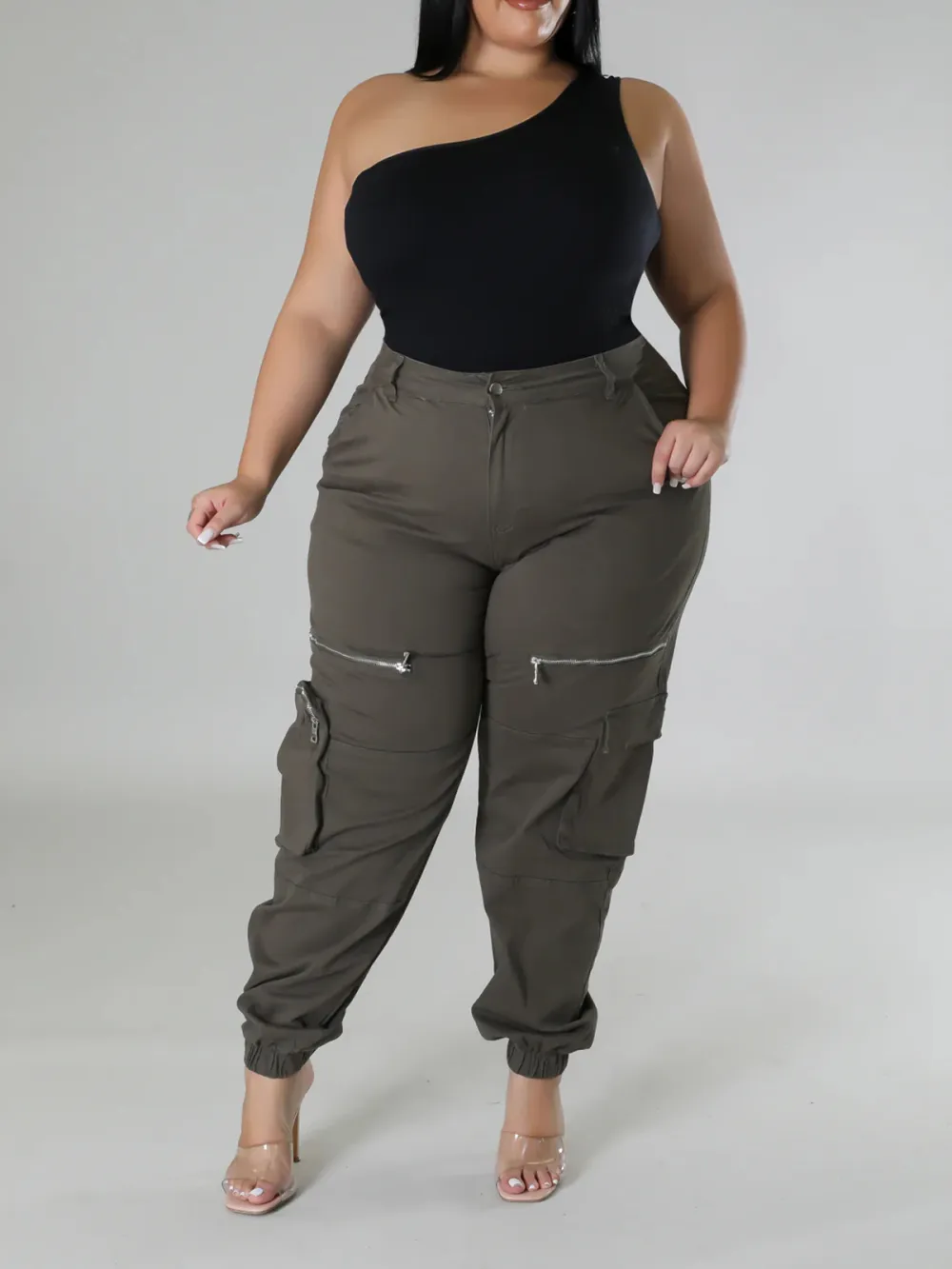 Plus-Size Fashion Women'S Solid Color Zipper Pants