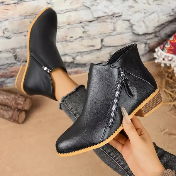 Side-Zip Block Heel Boots
