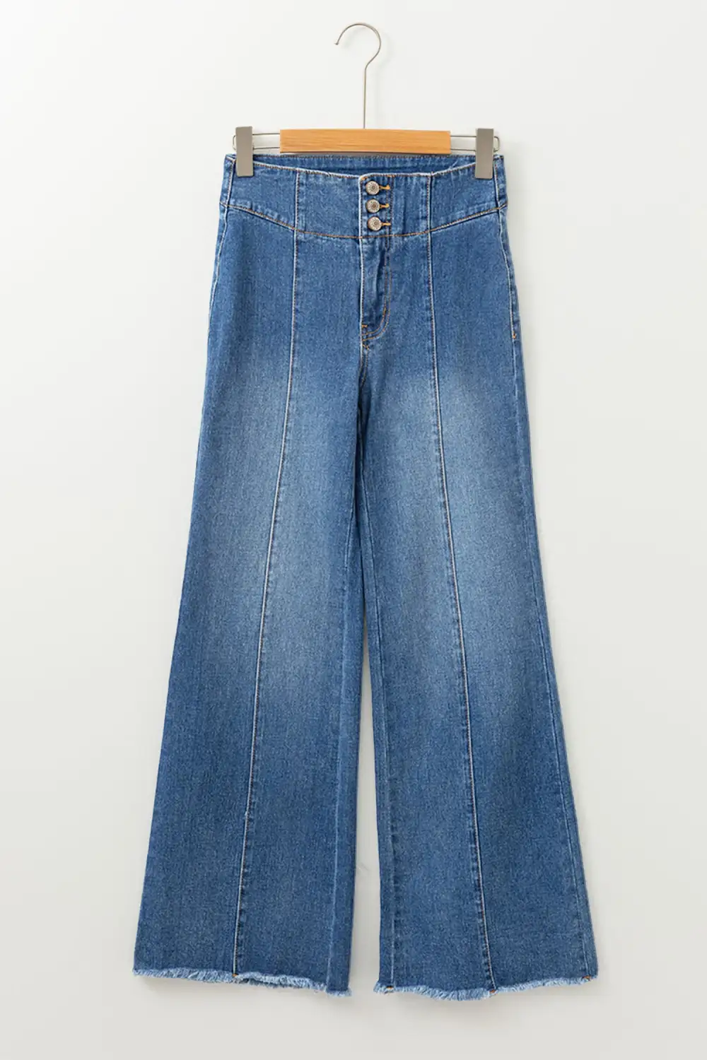 Flare High Waist Raw Hem Button Jeans