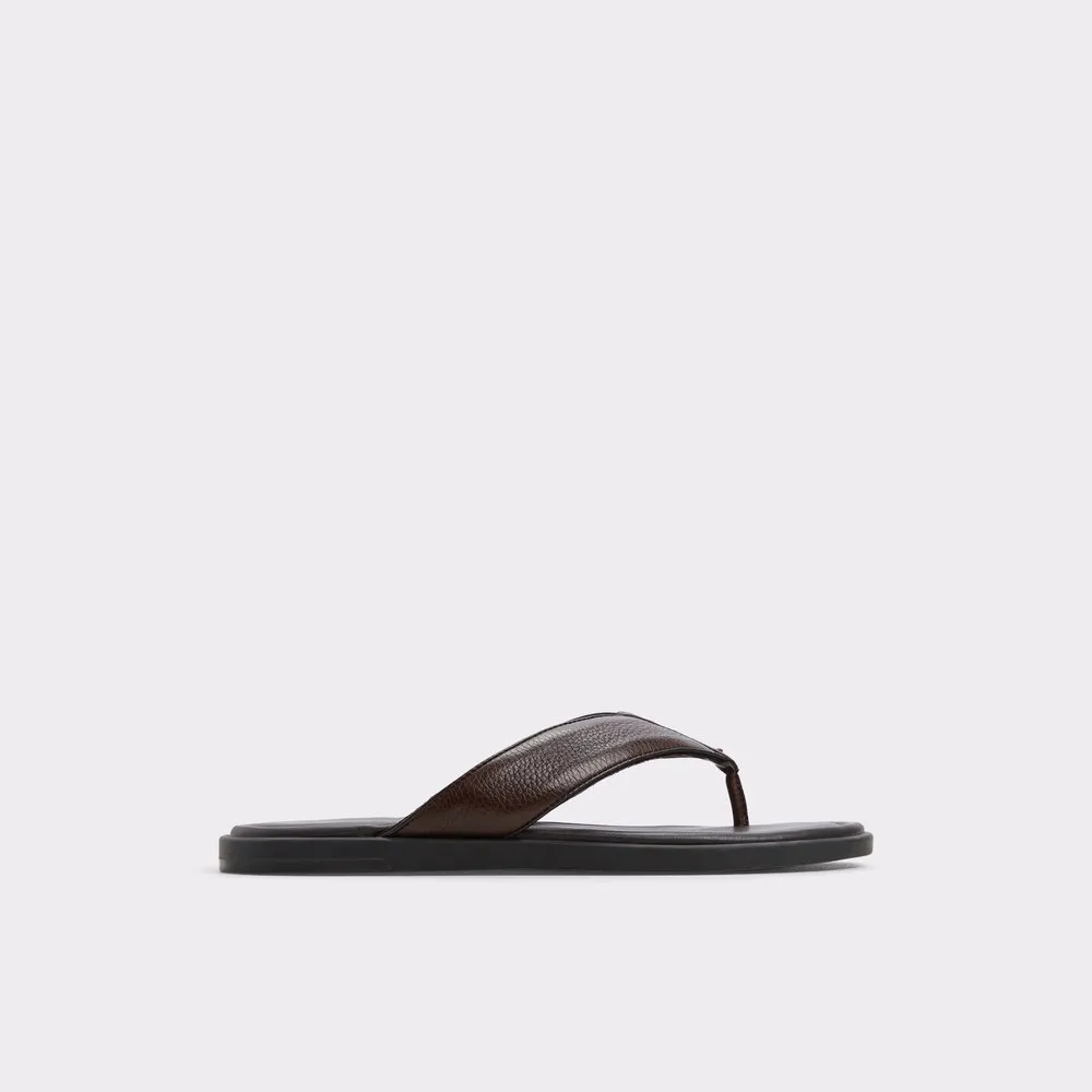Open Toe Dark Brown Pebbled Leather Flip Flops