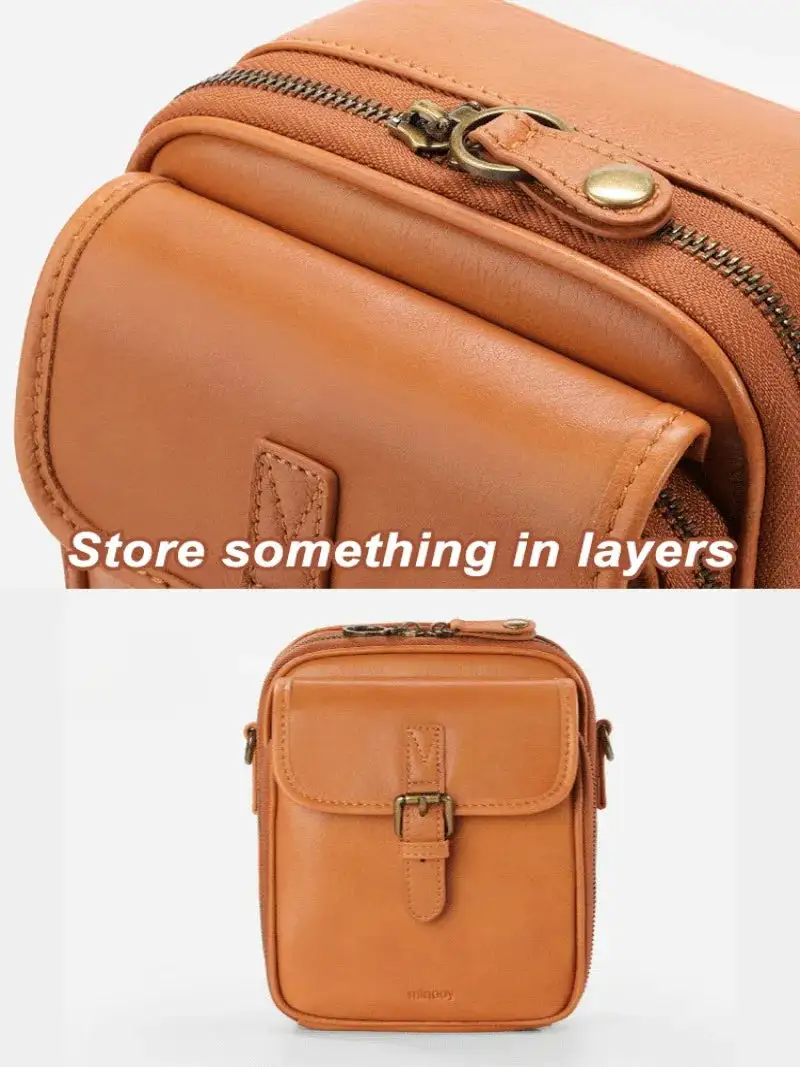 Vintage Tan Leather Crossbody Phone Bag