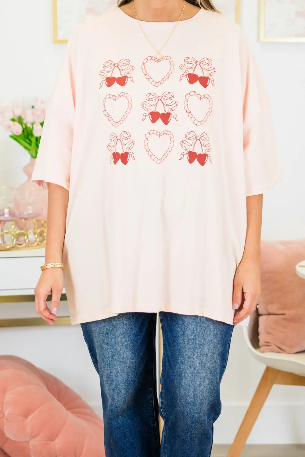 Favorite Valentine Boyfriend Tee, Cream Pink