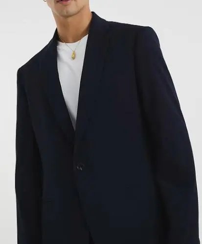 Men's Tight Fit Stylish Business Casual Navy Blue Suit Jacket