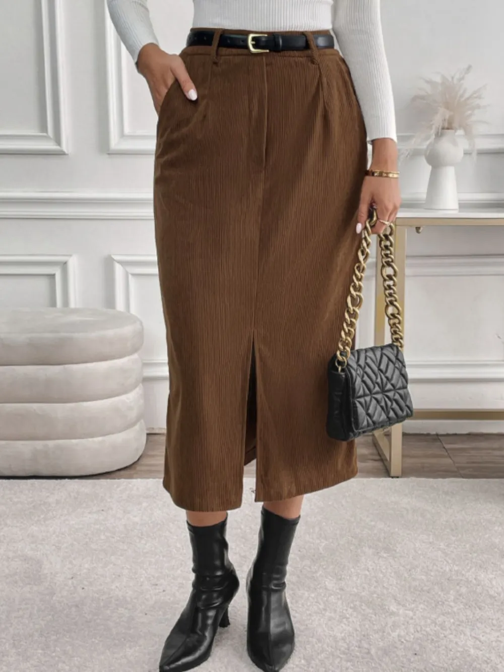 Slit Midi Pockets So Skirt