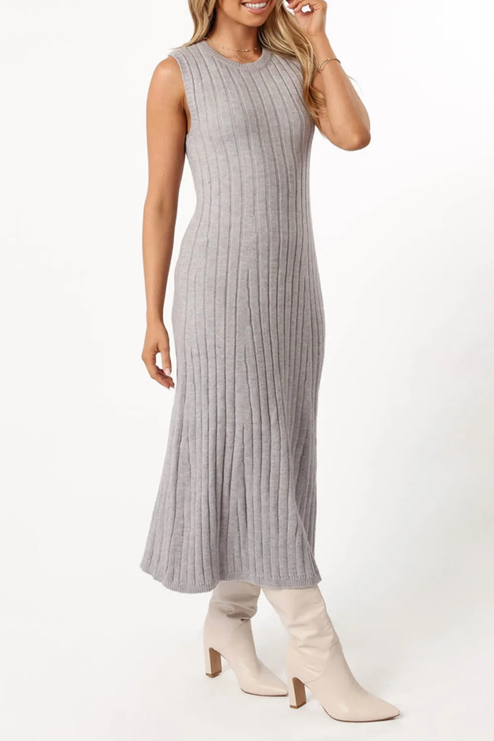 KELLIE KNIT MIDI DRESS - GREY