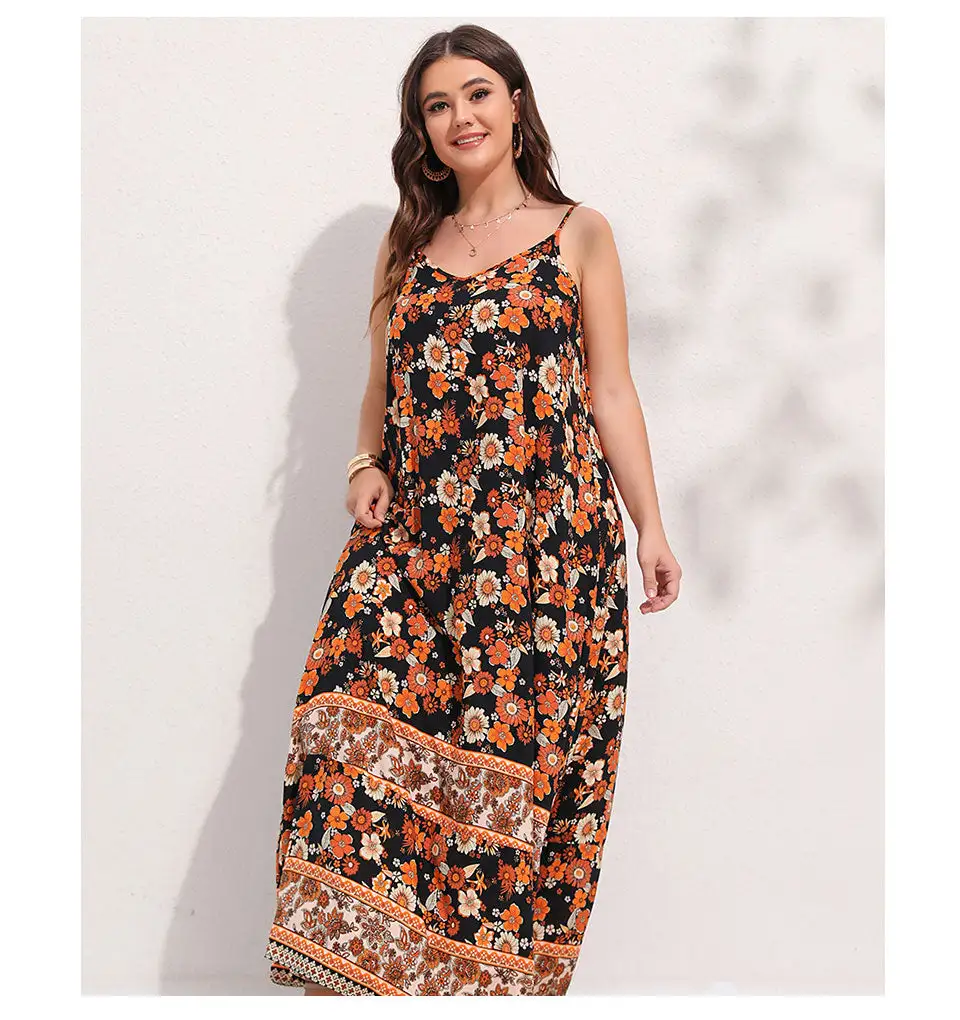 Spirit and Rebel Plus Size Floral Print Boho Maxi Dress