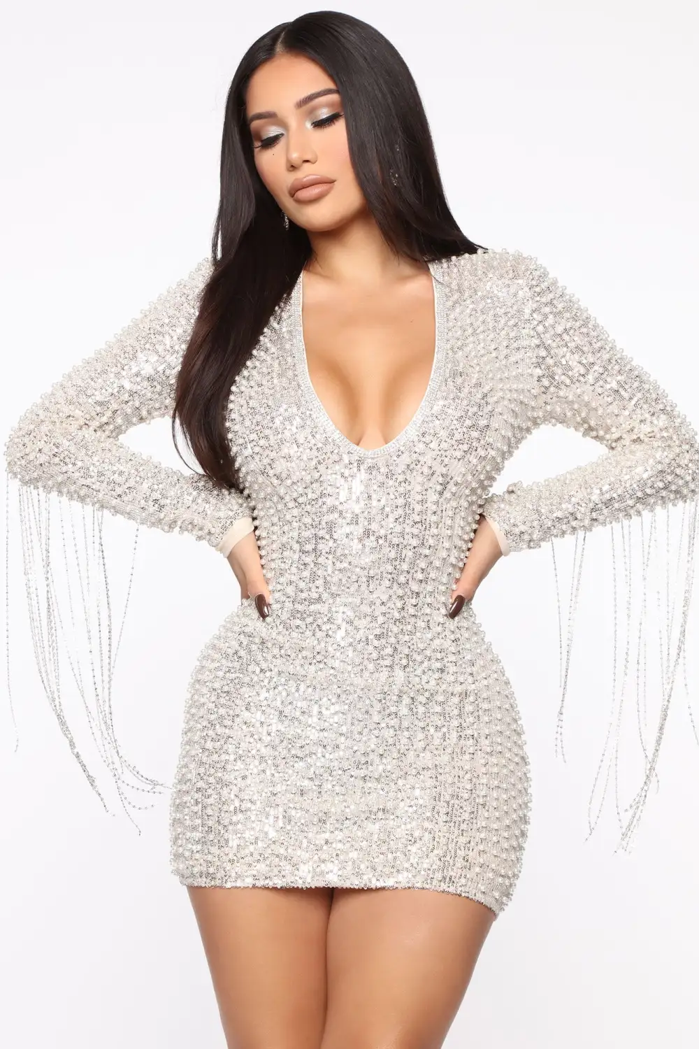 For Tonight's Special Pearl Mini Dress - Silver
