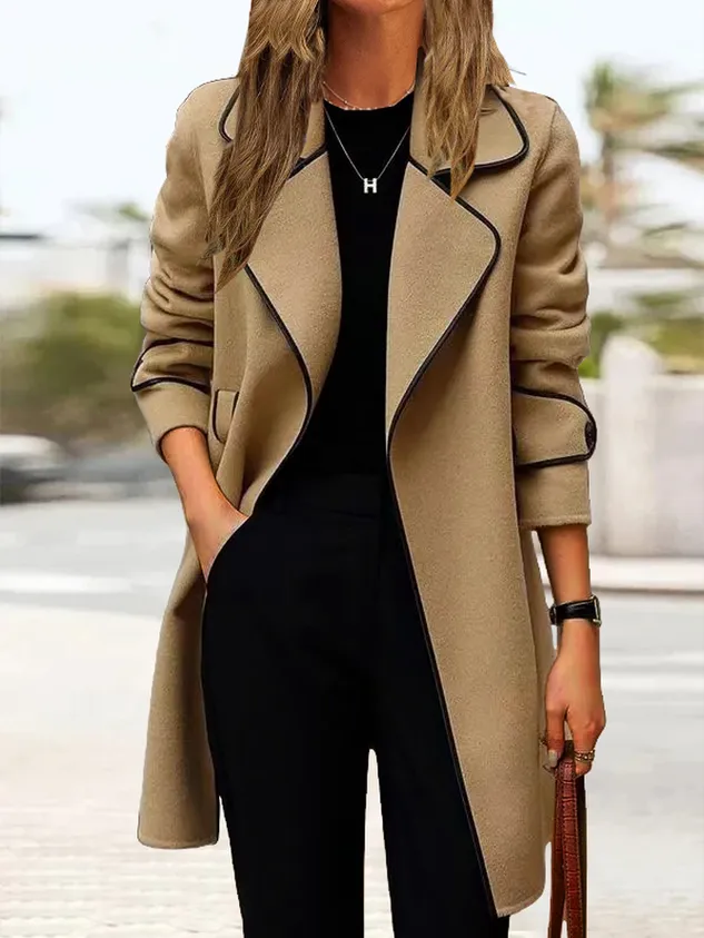 Lapel Collar Long Sleeve Plain Heavyweight Loose Coat For Women