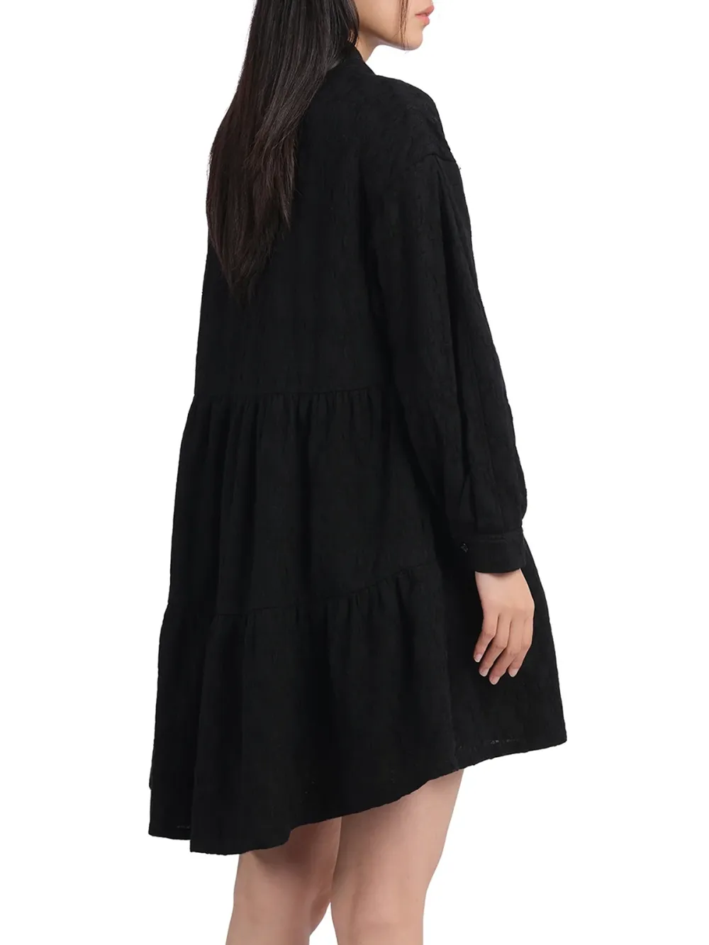 Tiered Ruffle Pleated Sleeves Dress