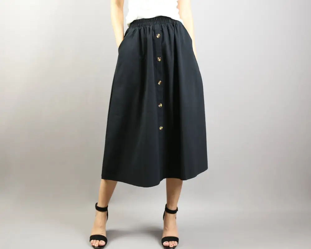 Pocketed Linen A Line Midi Skirt