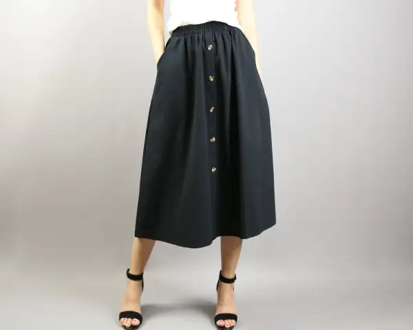 Pocketed Linen A Line Midi Skirt