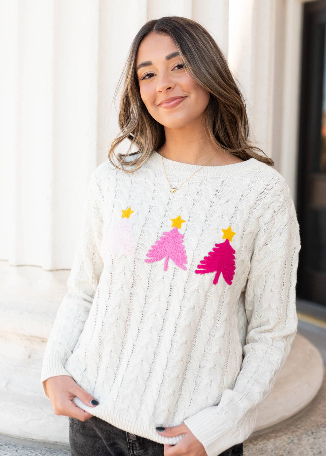 Kylee Cream Embroidered Tree Sweater