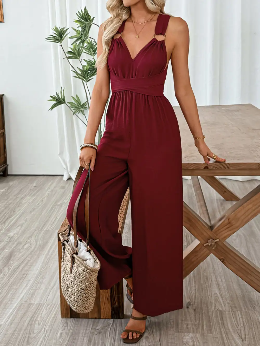 V Neck Sleeveless Jumpsuit