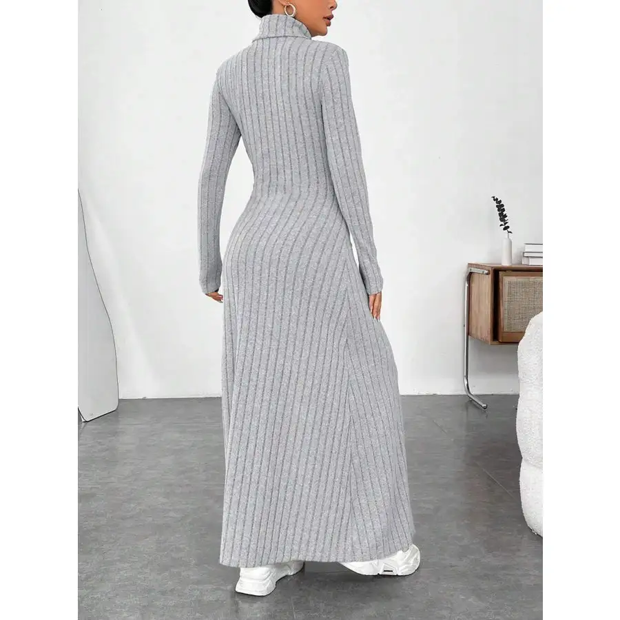 Ribbed Turtleneck Long Sleeve Maxi Knit Dress
