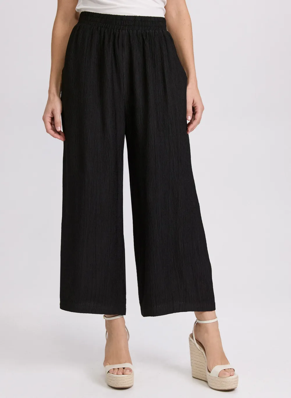 Black Jacquard Wide-Leg Pants