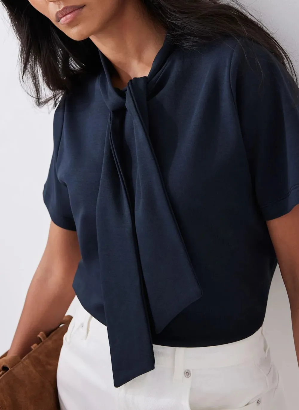 Casual Style Navy Cotton Top