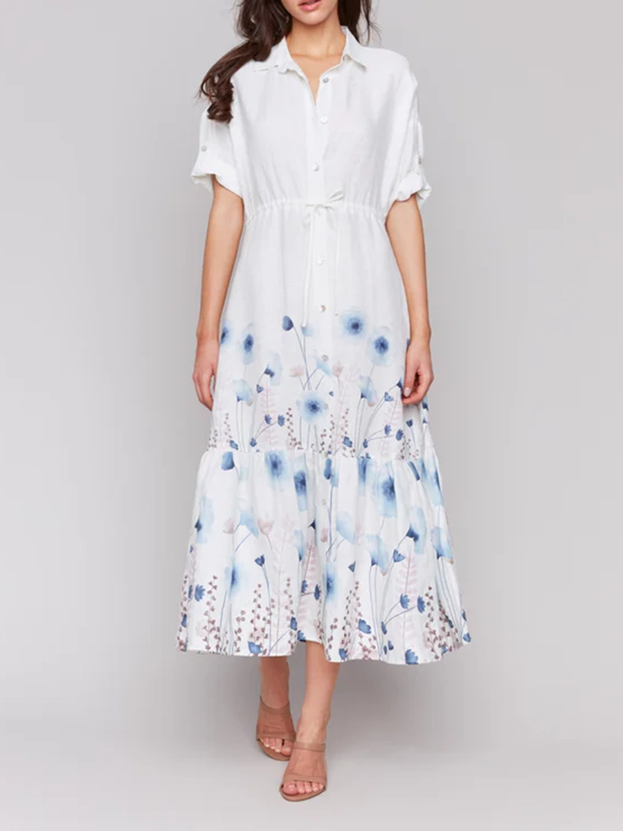 Waist Loose Casual Ladies Lapel Dress