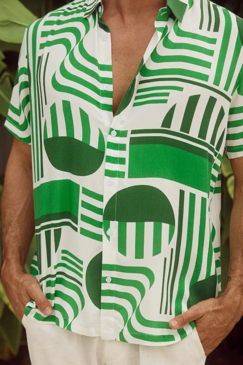 GEOMETRIC PRINT GREEN MASON SHIRT