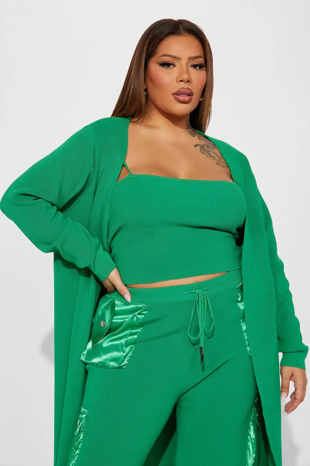 Jamie 3 Piece Sweater Pant Set - Green
