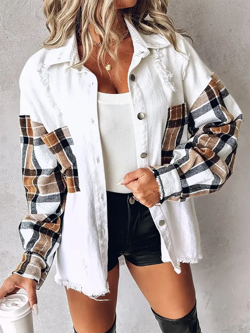 Women's contrast plaid patchwork jacket