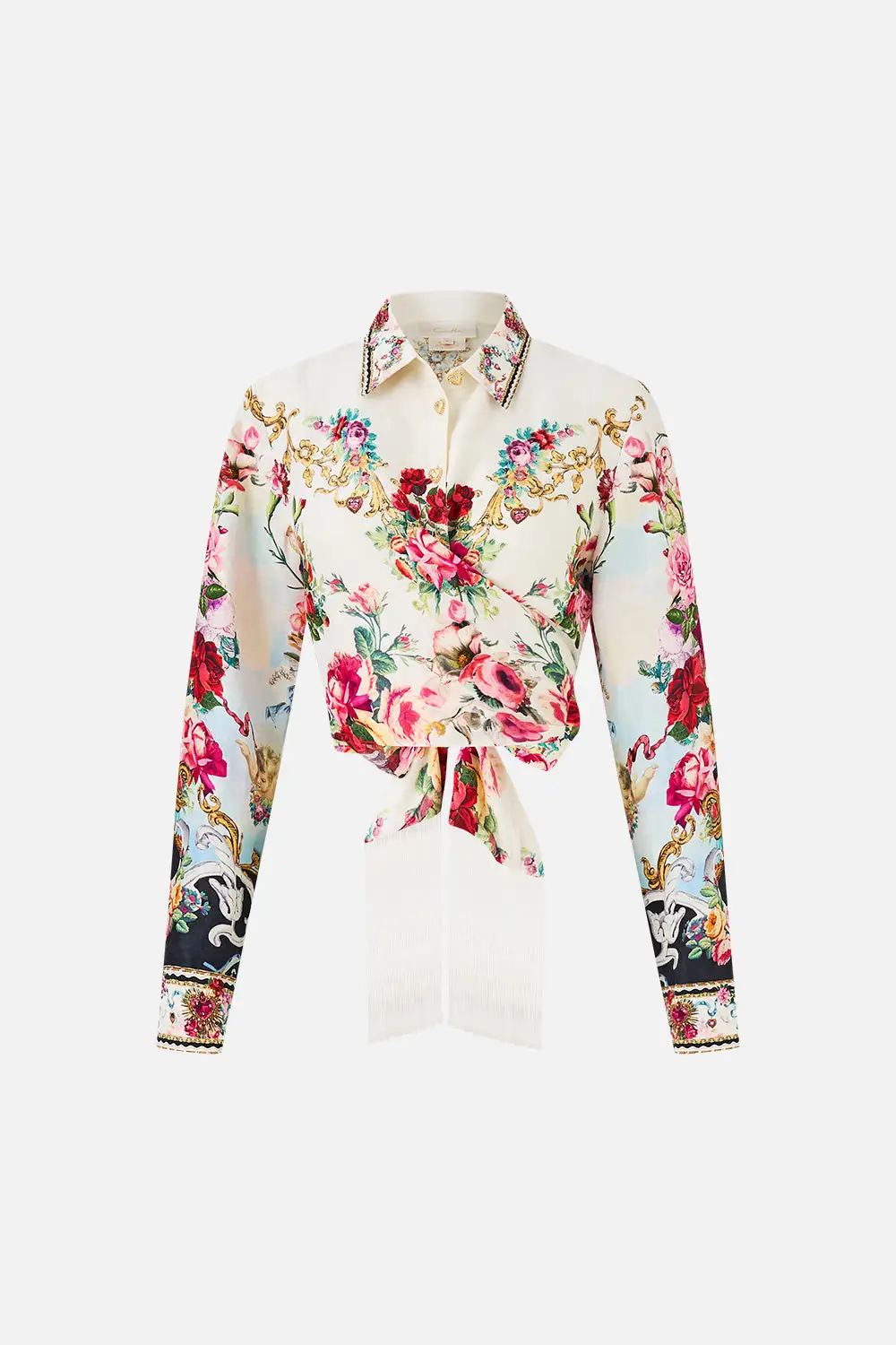 Cropped Wrap Shirt with Tie