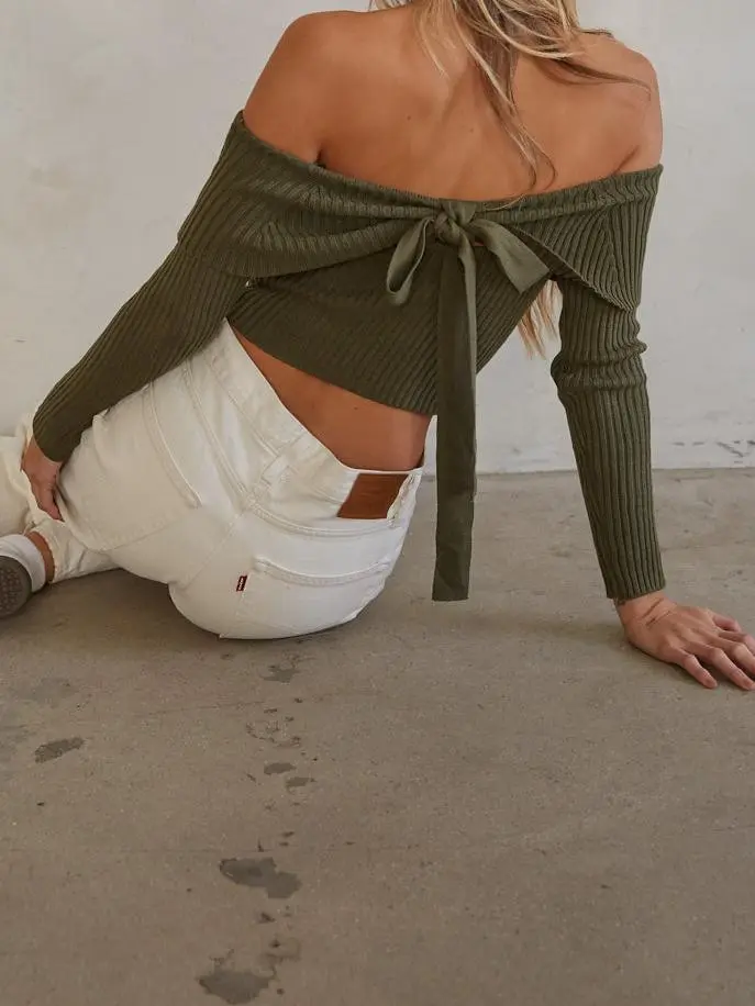 Off the Shoulder Bow Back Sweater