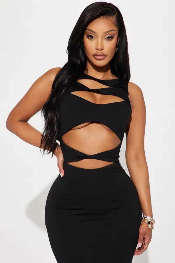 Only Missing You Cut Out Midi Dress - Black